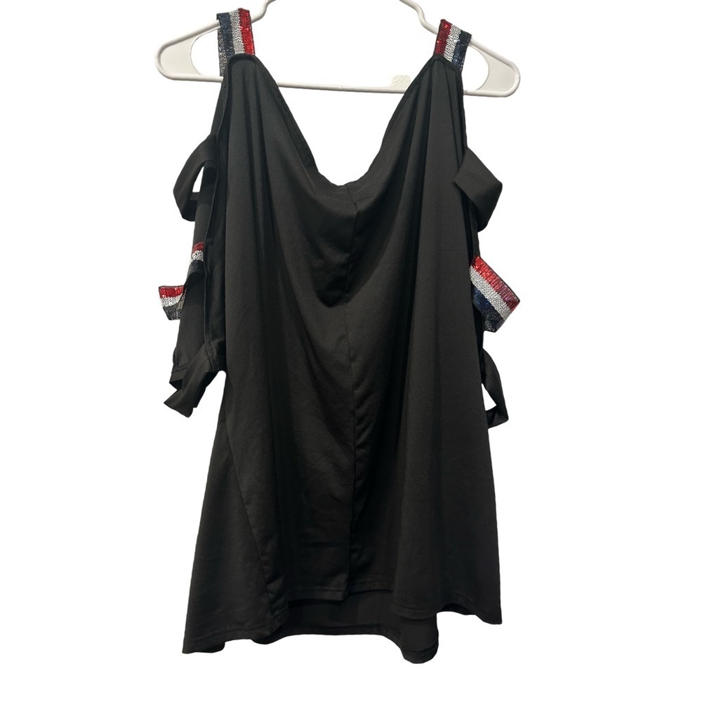 Women's Black Star Print Cold Shoulder Top plus size 5X - Picture 3 of 6